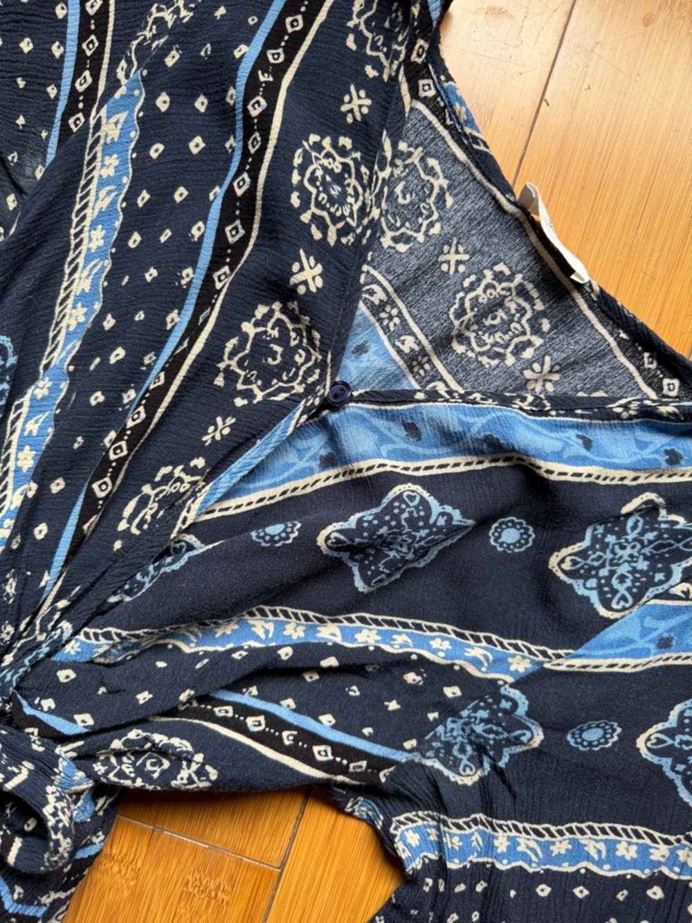 Orange Creek Indigo Boho Wrap Dress Blue Bandana Print Lightweight Tie Waist - Picture 6 of 8